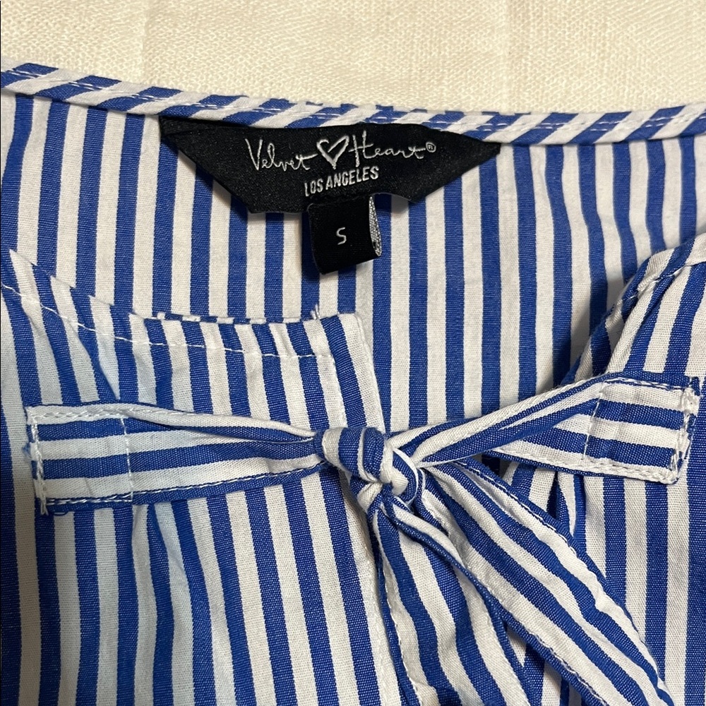 Velvet Heart Blue and White Striped Blouse - Picture 3 of 5